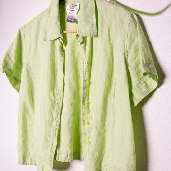 Bright Green 100% Linen Button-Up - Picture 3 of 7